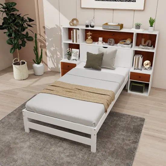 Bed Frame with Storage Headboard and Nightstands-Twin Size {6}