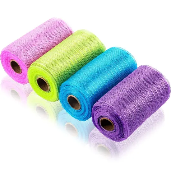 4 Rolls Mesh Ribbons 30 Feet Each Roll Metallic Foil Mesh Ribbon for Home Door Wreath Decoration DIY Crafts Making Supplies(Pink, Grass Green, Sky Blue, Purple,6 Inches) {2}