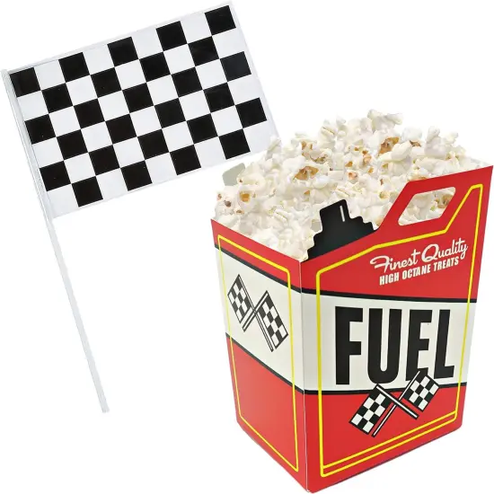 4E's Novelty 24 Race Car Popcorn Boxes w/ 24 Checkered Flags - Car Themed Party Decorations & Supplies {1}