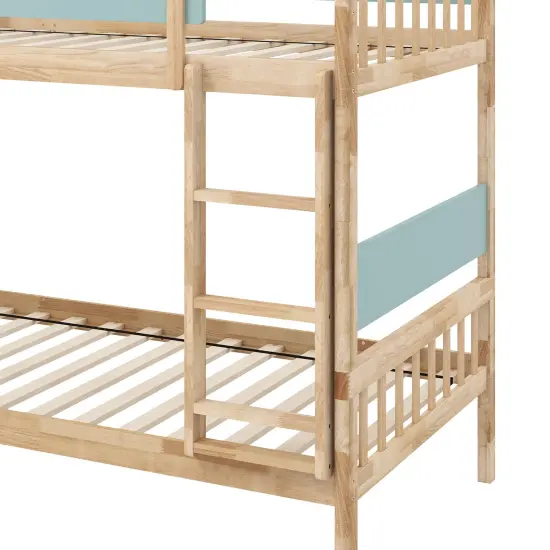 Wooden Twin Over Twin Convertible Bunk Bed with Guardrails and Under-bed Storage Natural {6}