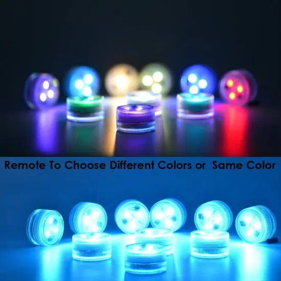 Mini Submersible Led Lights with Remote, Small Underwater Tea Lights Candles Waterproof 1.5" RGB Multicolor Flameless Accent Lights Battery Operated Vase Pool Pond Lantern Decoration Lighting (10pcs) {4}