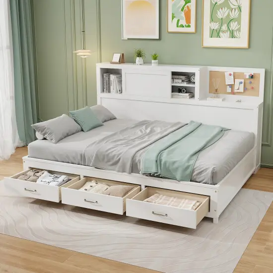 Twin Size Wooden Daybed with 3 Drawers with Storage Shelves {3}