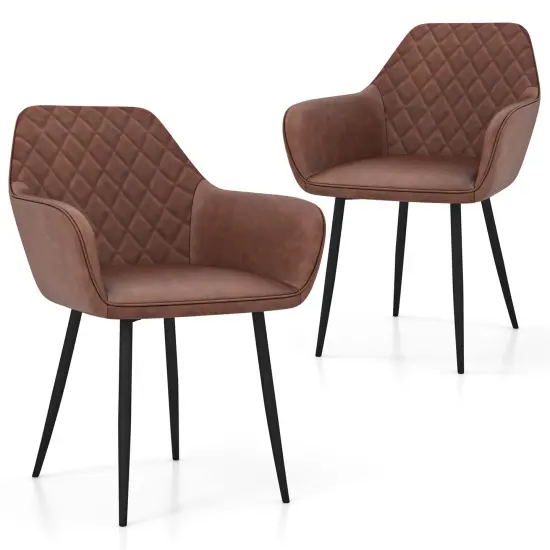 Leisure Dining Chair Set of 2 with Curved Backrest and Wide Seat Coffee {1}