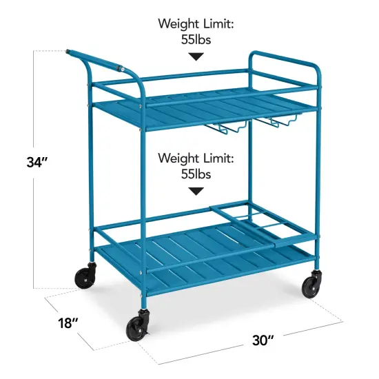 Best Choice Products 2-Tier Rolling Bar Cart Indoor/Outdoor w/ Storage Shelves, Wine Rack, Lockable Wheels Peacock {2}