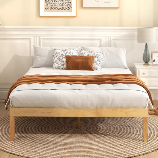 Full Size Bed Frame with Wooden Slats Support and Rubber Wood Legs Perfect for Dorm Room Natural {5}