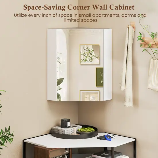 Corner Medicine Cabinet with Mirror with Open Mirror Door and Adjustable Shelf White {6}
