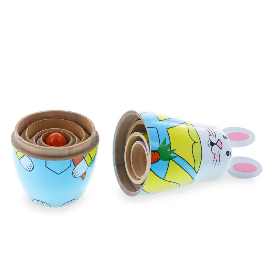 Set of 5 Bunnies Wooden Nesting Dolls 7 Inches Tall {5}