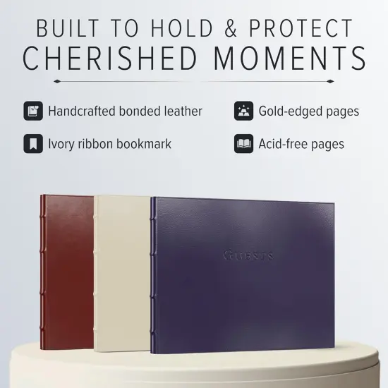 Gallery Leather Guest Book Special Events, add Photos, 192 Lined Pages, Bonded Leather, Hardcover, Gold-Gilded, Guestbook Frprt Met Silver {4}
