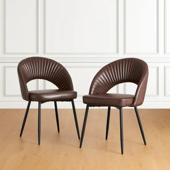 Set of 2/4Mid-Century Modern Quilted PU Leather Dining Side Chair with Metal Tapered Legs {2}