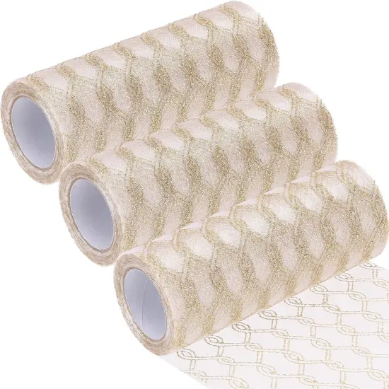 6-Inch-Wide Sheer Glitter Yarn Ribbon, Decorative Mesh Ribbon for Christmas Trees, Wreaths, Garlands, Art Crafts, Bouquets, Seasonal Decorations (3-Pack, 10-Yard/Pack, Champagne) {2}