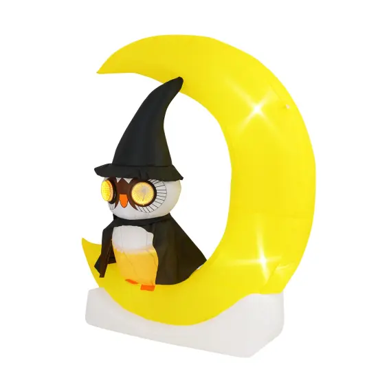 Inflatable Owl on Moon LED Lighted Halloween Decoration with Large Moon and Wizard Owl {1}