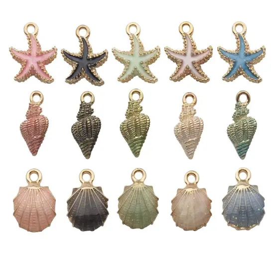 30pcs Assorted Gold Plated Enamel Ocean Starfish Conch Shell Charm Pendant for DIY Jewelry Making Necklace Bracelet Earring DIY Jewelry Accessories Charms (M156) {5}