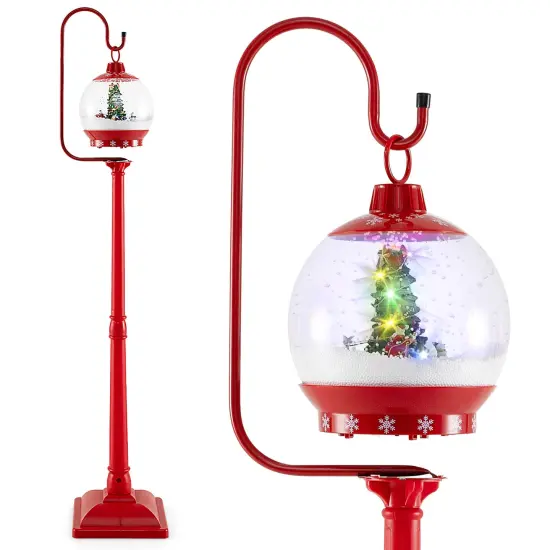 68 Inch Festive Musical Christmas Street Lamp Post with Snow Globe Lantern-Red {4}