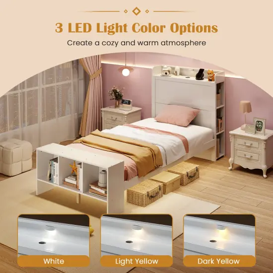 Twin Size Bed Frame with 2 USB Ports with Storage Headboard and Lights-Twin Size {6}