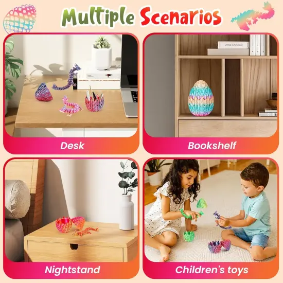 4PCS 3D Printed Dragon Eggs with Dragon Inside,Prefilled Mini Easter Eggs Articulated Crystal Dragon Fidget Toys {5}