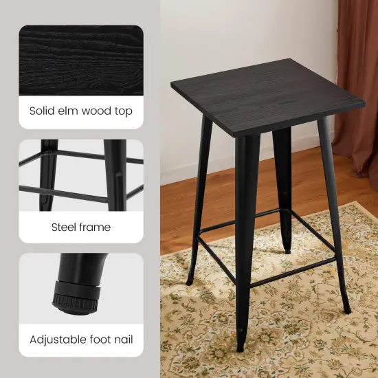 42.50"H Steel Bar Table with Square Elm Wood Top Black {1}