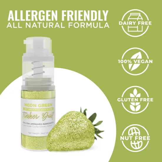 Bakell - Neon Green Tinker Dust Edible Glitter (4g, 1x Spray Pump) for Food, Desserts, and Beverages! {3}