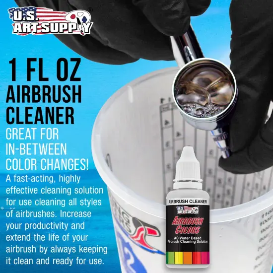 U.S. Art Supply Airbrush Cleaner, 1-Ounce Bottle - Fast Acting Cleaning Solution, Quickly Remove Water-Based Acrylic Paint, Watercolor, Makeup, Inks {2}
