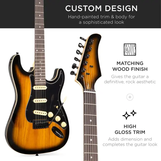 Best Choice Products 39in Full Size Beginner Electric Guitar Kit with Case, Strap, Amp, Whammy Bar Sunburst {6}