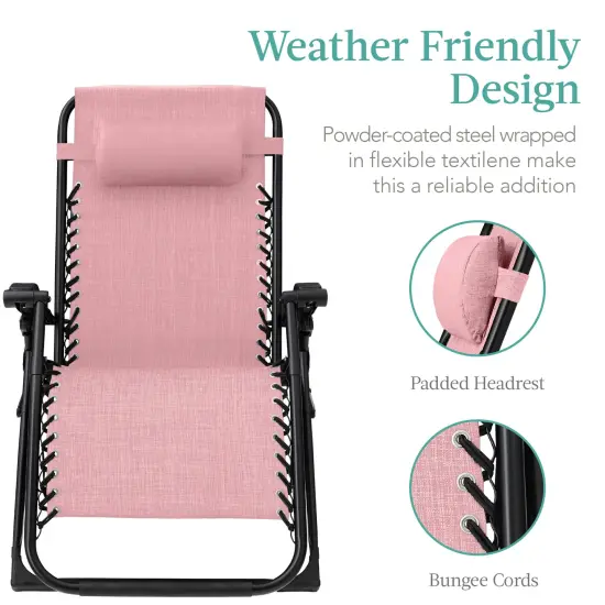 Best Choice Products Oversized Zero Gravity Chair, Folding Recliner w/ Removable Cushion, Side Tray Pink {3}