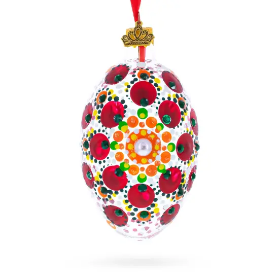 Red Poppy Floral Glass Egg Ornament 4 Inches {1}