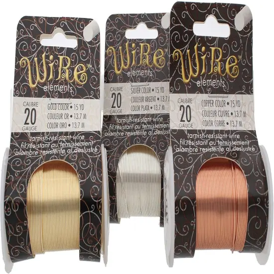 The Beadsmith Wire Elements 20-Gauge Lacquered Tarnish-Resistant Copper Wire for Jewelry Making, 4-15 Yard, 13.72 Meter Spools (Gold, Silver, & Copper Color) {6}