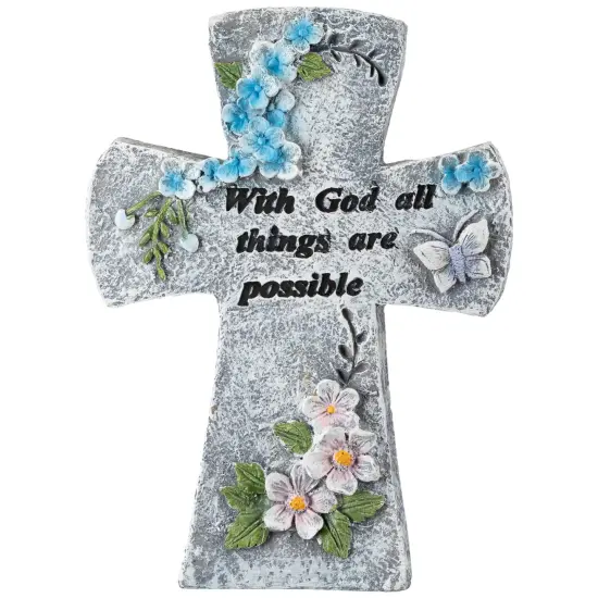 Northlight With God All Things Are Possible Floral Cross Statue - 6.75" Gray {3}