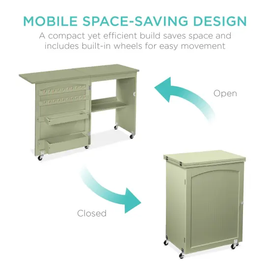 Best Choice Products Sewing Machine Table & Desk w/ Craft Storage and Trays Light Green {5}