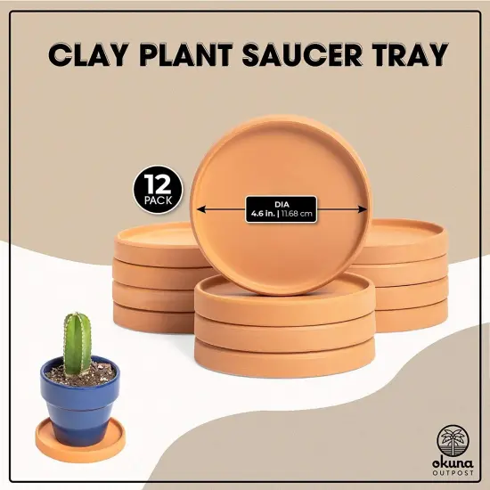 Okuna Outpost 12 Pack Small Terra cotta Plant Saucer for Flowers, Plant Trays for Pots with Drainage, Round Clay Plates for Indoor, Outdoor Plants, Prevents Excess Moisture and Spills (4.5 Inches) Orange {2}
