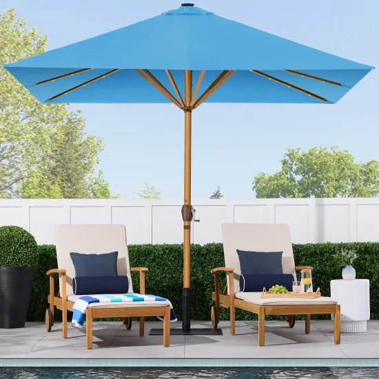 Best Choice Products 9ft Deep Square Solar LED Lighted Patio Umbrella w/ Faux Wood Texture, UV-Resistant Sky Blue {3}