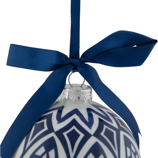 Northlight Mosaic Glass Christmas Ball Ornament - 4" - White and Blue {6}