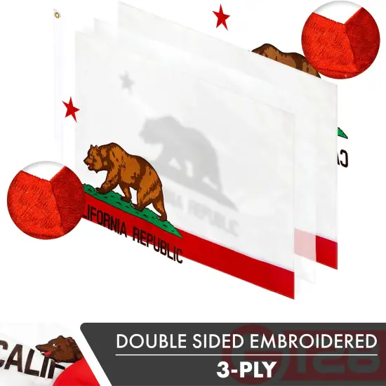 California State Flag 210D Embroidered Polyester 3x5 Ft - Double Sided 3ply {2}