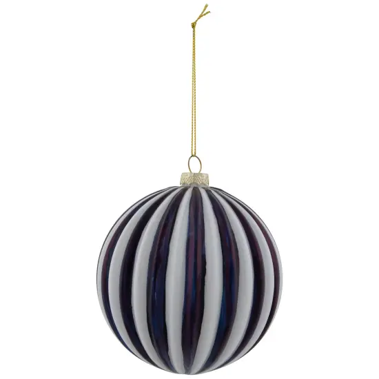 Northlight 4" Blue and White Striped Glass Christmas Ornament {3}