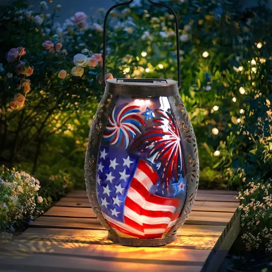Solar Lantern Outdoor Waterproof, American Flag Solar Lanterns Lights {5}