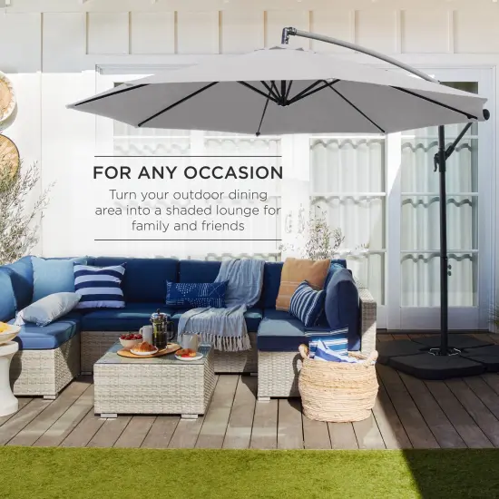 Best Choice Products 10ft Offset Hanging Outdoor Market Patio Umbrella w/ Easy Tilt Adjustment Fog Gray {3}