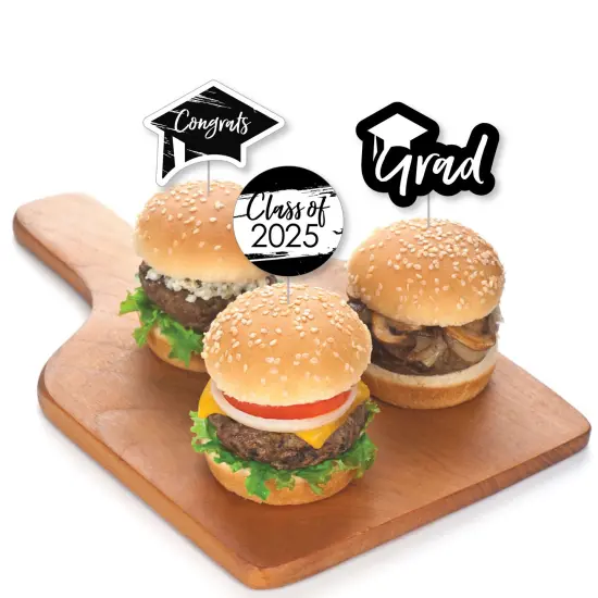 Big Dot of Happiness Black and White 2025 Graduation Party - Dessert Cupcake Toppers - Clear Treat Picks - Set of 24 {4}