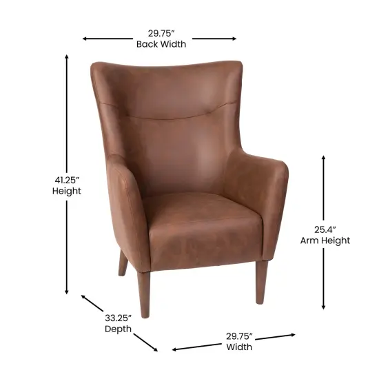 Merrick Lane Regal Traditional Wingback Accent Chair, Faux Leather Upholstery and Wooden Frame and Legs Light Brown {11}