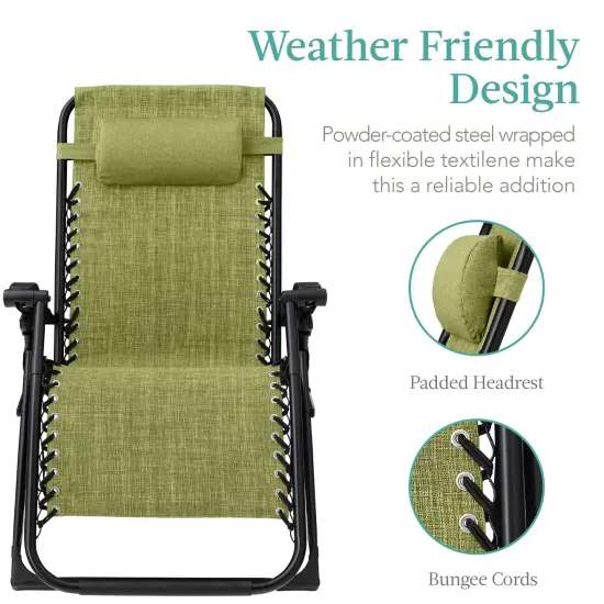 Best Choice Products Oversized Zero Gravity Chair, Folding Recliner w/ Removable Cushion, Side Tray Lime Green {3}