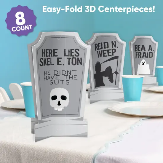 Big Dot of Happiness 3D Graveyard Tombstones Centerpiece Table Decorations, Freestanding Funny Headstones Halloween Decor Centerpieces - 8 Count {3}