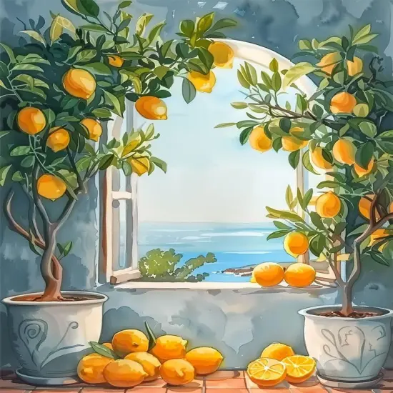 Two Lemon Trees Paint by Number for Adults Beginner Window View of the Sea Paint by Numbers on Canvas Fashion Decor Paint by Numbers Kits Suitable for Gift Home Decoration Without Frame {1}