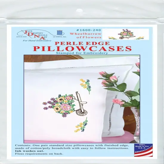Jack Dempsey Stamped Pillowcases W/White Perle Edge 2/Pkg-Wheelbarrow Of Flowers {1}
