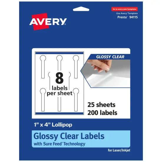 Avery Glossy Clear Lollipop Labels with Sure Feed, 1" x 4" {1}