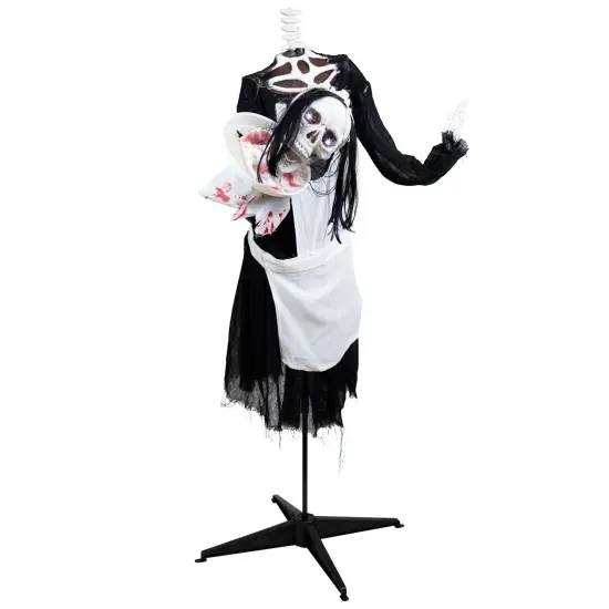 Northlight LED Lighted and Animated Skeleton Maid Head-in-Hand Halloween Figure - 57" Black {5}