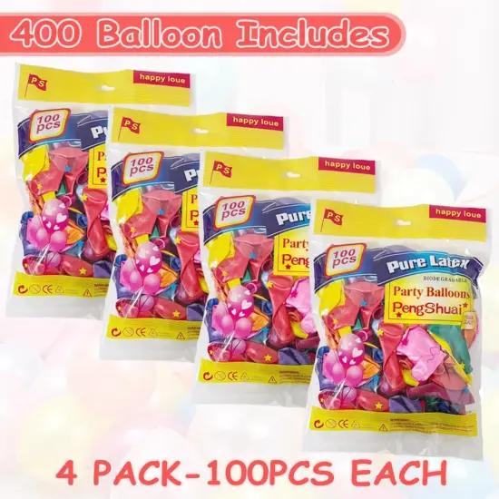 400 PCS Party Balloons, 10 Inch - 12 Balloons Assorted Color - Rainbow Latex Balloons Party Balloons for Birthday Baby Shower Wedding Party Supplies {2}