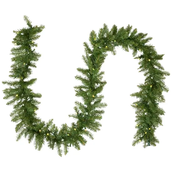 Northlight Pre-Lit Northern Pine Artificial Christmas Garland - 9' x 10" - Warm White LED Lights Green {3}