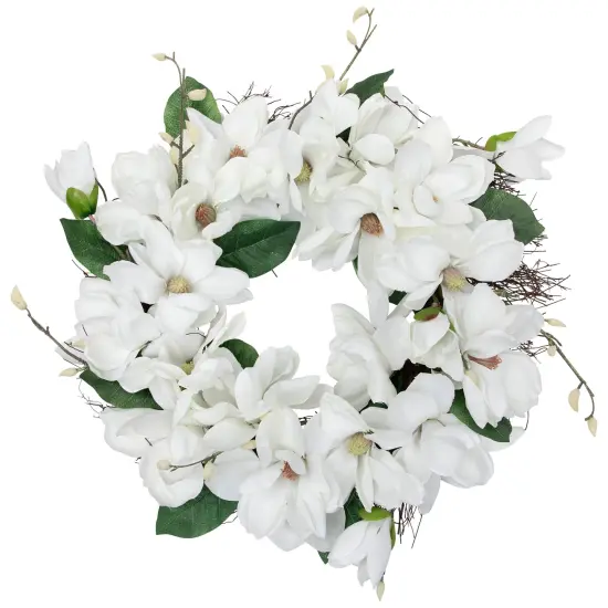 Northlight Magnolia Artificial Spring Twig Wreath - 24" - White {3}
