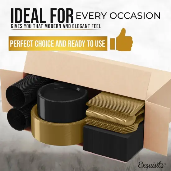 Exquisite 350 Pcs Plastic Plates for Party &ndash; Disposable Plates Set &ndash; 50 Each of 9" Dinner Plates, 7" Dessert Plates, Plastic Cups, Napkins & Plastic Cutlery &ndash; Plastic Dinnerware by Party Solids New Years {4}