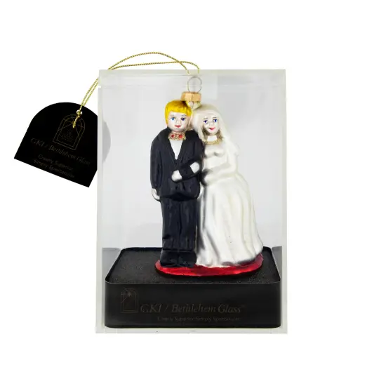 GKI/Bethlehem Lighting Glittered Bride and Groom Glass Christmas Ornament - 3.75" White {6}