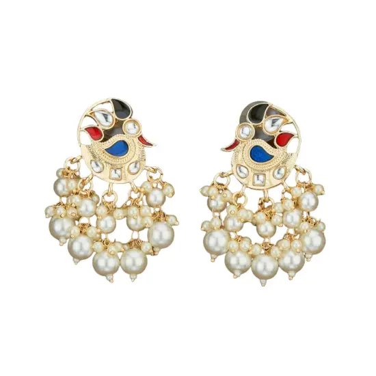 Indian Peacock Earrings for Women - Indian Jhumka Earrings for Women Chandbali Earring in Golden Tone Faux Pearl Bollywood Style Chandelier Dangle Earrings Jewelry for Bride Gift for Her RANI {5}