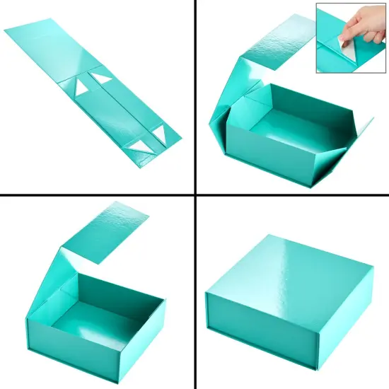 6 Pack Proposal Boxes with Lid for Groomsmen, Bridesmaid, 9.5 x 9.5 x 3.5 Inch Square Glossy Teal Magnetic Gift Box for Parties, Retail {4}